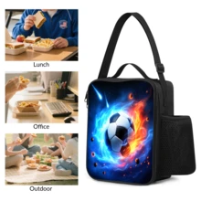 Lunchtasche mit Fußball-Muster und Roboter-Thema, isolierte weiche Lunchtasche, Schulanfang-Lunchtasche, Lunchbox, nicht für Lebensmittelkontakt, wiederverwendbare isolierte tragbare Lunchbox, Unisex, auslaufsichere Kühltasche, mit Wasserflaschenfach und Snackfach, ausgestattet mit verstellbarem Schultergurt und Handgriff - Vertikale Handtasche - Übersicht 4