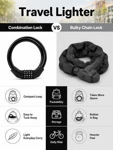 Modern Portable Bicycle Combination Lock, High Flexibility Steel Cable Ring Lock, 4-Digit Combination Cable Lock, Suitable For City Commuting, Campus, Daily Riding, Travel, Back To School Season, Outdoor Bicycle Equipment - Multicolor - View 7