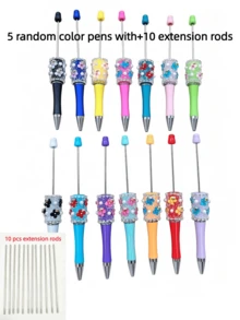 [20pcs]10 Cute Bee & Flower Beaded Ballpoint Pen Set With 10 Extended Rods For More Creative Needs, Multi-Color Assortment, Suitable For School, Office And Gifts - Multicolor - View 9