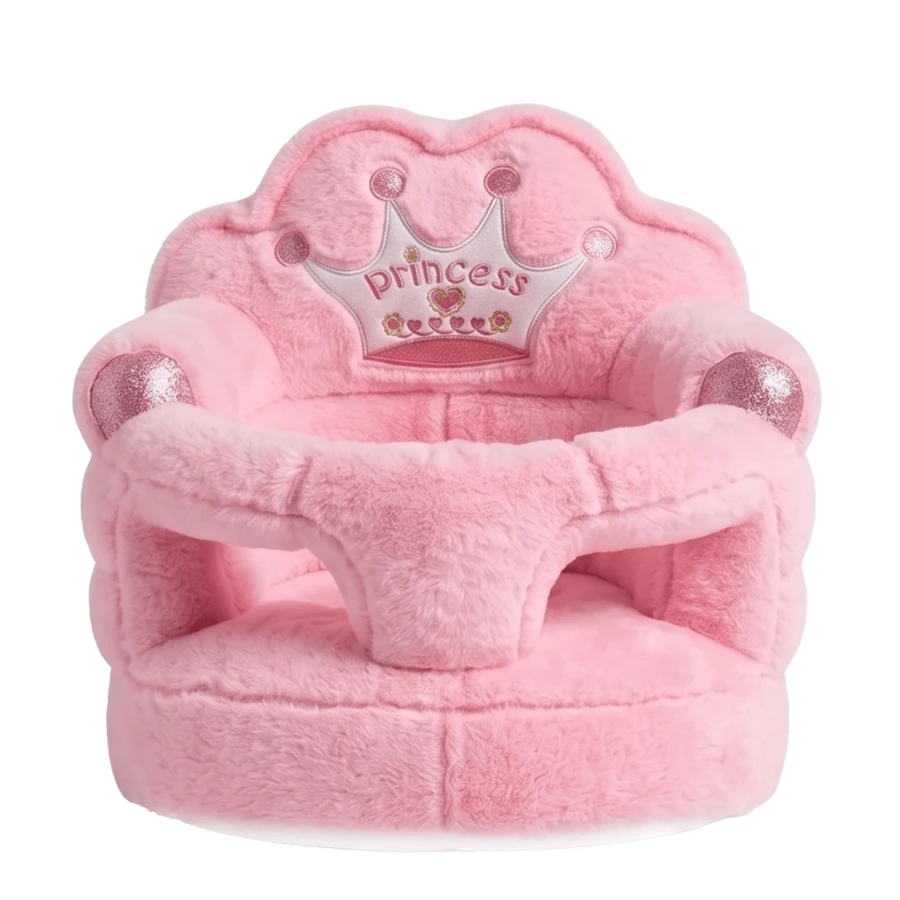 Princess Crown Theme Baby Sofa Seat, Soft Plush Baby Support Chair  Nest Suitable For Living Room Nursery Decor, Portable Toddler Travel Floor Seat - Pink - View 1