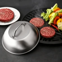 1/2/3件組 BBQ 套組，木柄漢堡壓製器套組，起司融化蓋，不鏽鋼漢堡壓製器與 BBQ 工具配件，適合露營廚師 - A - 查看 4
