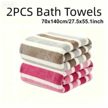 2pcs/Set Baby Face & Bath Striped Towel Square Washcloth Parent-Child Bath Towel Set, Quick-Dry Super Soft Microfiber High Absorbency, Suitable For Home Bathroom, Travel And Beach - Multicolor - View 4