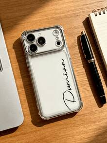 客製化手機殼，適用於 iPhone 11 12 13 14 15 16 17 Pro Max 17 Air，透明防震電鍍鏡頭膜相機保護，壓克力+TPU 緩衝保護殼，適合聖誕禮物 - 銀色 - 查看 6