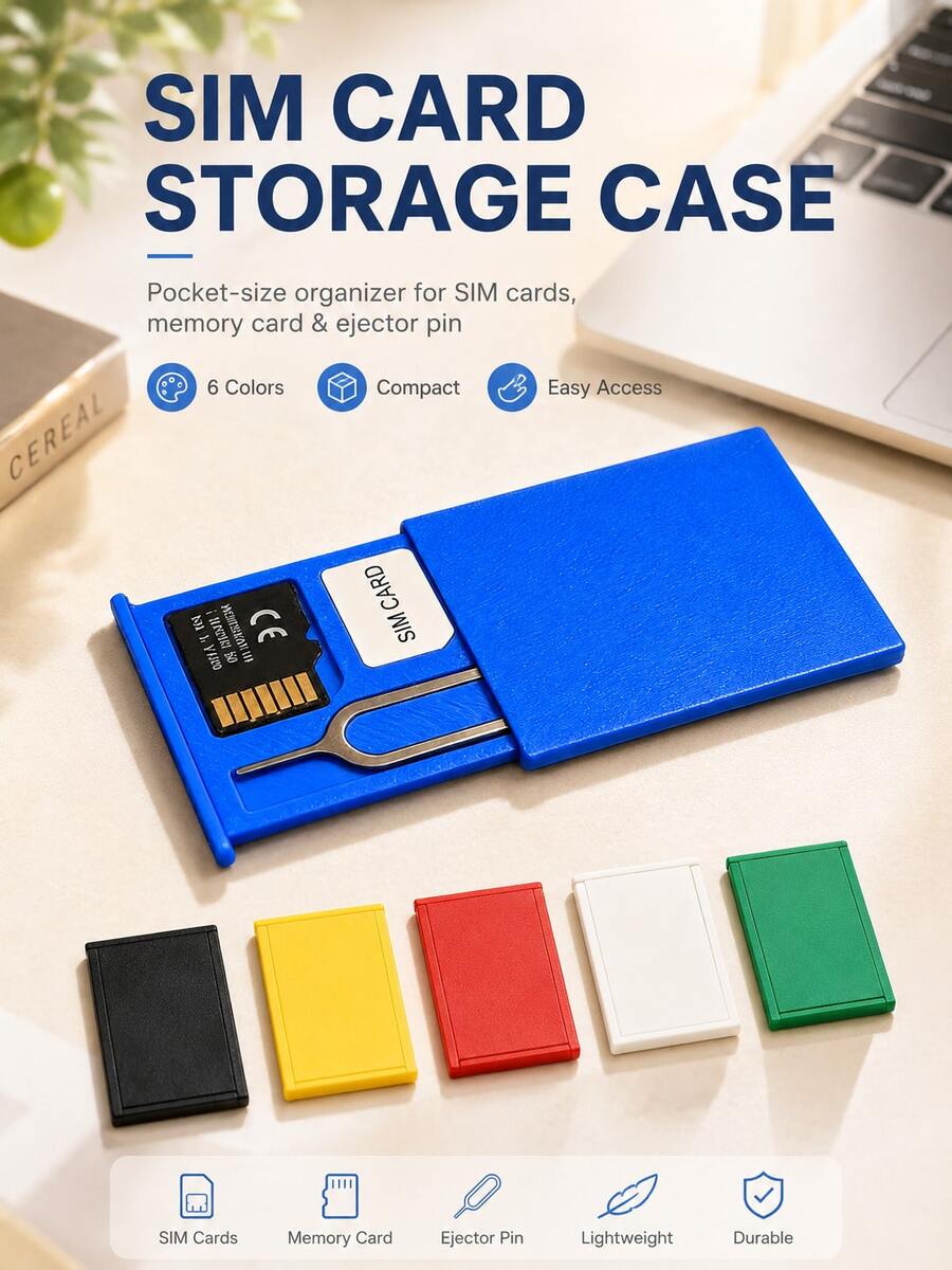 便攜式 SIM 卡收納盒,附卡針插槽與滑動蓋,可存放 Nano SIM 及 Micro SD TF 卡,超薄防遺失卡包,手機配件,旅行與日常使用手機及數位配件,適合旅行者 - 查看 1