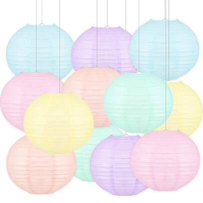 12pcs Soft Pastel Hanging Paper Lanterns - 8inch Round Neon Chinese Lanterns For Parties, Classrooms, Weddings, Birthdays & Valentine'S Day Decor, Party Decorations | Pastel Lanterns | Durable Paper Lanterns, Lanterns For Home