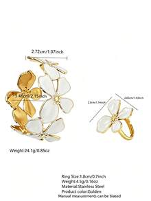 2PCS Minimalist Fashion Vintage Elegant Gentle Style Oil Drop Enamel Four-Leaf Flower Bracelet & Ring Set, Stainless Steel Women's Jewelry Set, Suitable For Daily Wear/Garden Party/Evening Party/Afternoon Tea/Street Style/Holiday Gift For Girlfriend - Yellow Gold - View 16