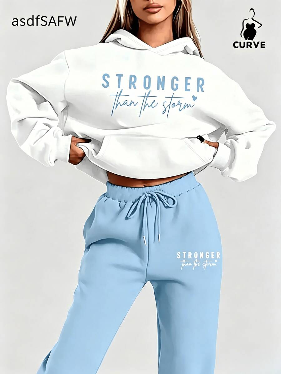 Two Piece Matching Set,Oversized Hoodie & Wide-Leg Pants/Two Piece Set Women/Sportswear Sets/Sweatshirt Sets/Essential Hoodies - Blue - View 1