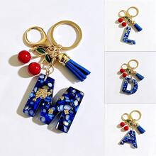 A-Z Resin Initial Keychain, Holiday Gift, Royal Blue Women's Key Chain, Cherry Tassel Car Key Chain Accessory, Gift, Car Decoration, Bag Charm, Cute Gothic Y2K Style For Campus - Royal Blue - View 2