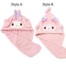 MINISO Sanrio My Melody 1件裝 粉色毛絨快乾吸水髮巾帽，可愛超吸水洗澡頭巾，適用淋浴、SPA、居家與旅行 - 粉色 - 查看 5