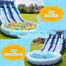 20ft Large Double Lane Inflatable Water Slide With Splash Pool & Air Blower For Kids Backyard Fun(Blue) (Oxford Material) - 藍色 - 查看 4