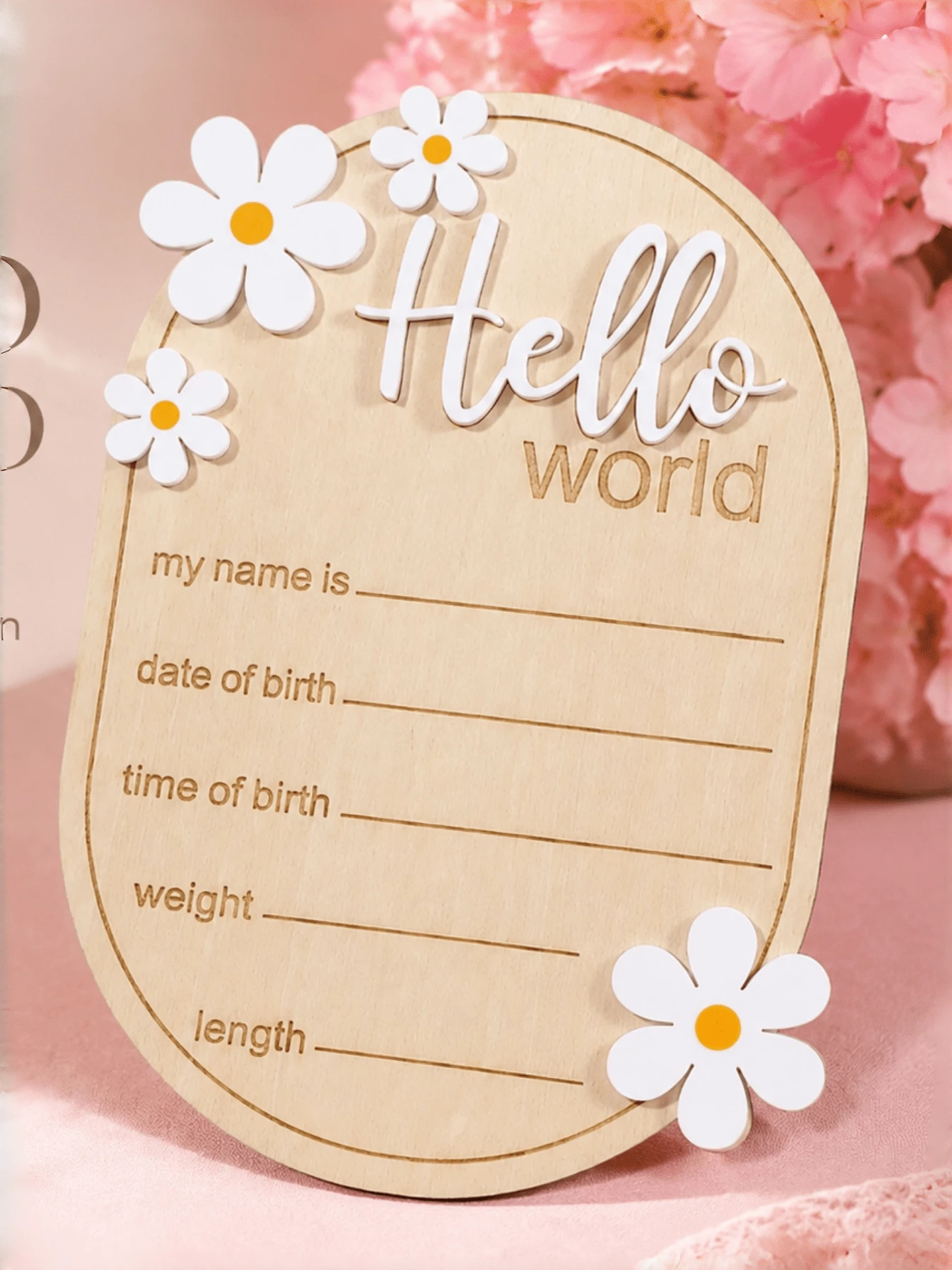 Wooden Hello World Newborn Welcome Sign Personalized Birth Announcement Board For Baby Name Gender Neutral Nursery & Hospital Photo Props - Hello World - View 1