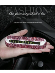 Upgraded Temporary Parking Sign/Phone Number Plate, Creative Car Mobile Card/Car Relocation Phone Number Plate, Retractable Car Decoration, Rhinestone Car Interior Decor - A - View 2