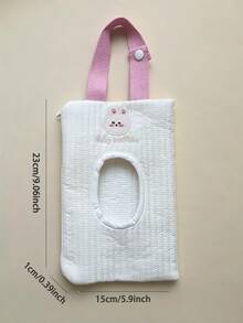 2pcs/1pc Letter Bear & Rabbit Cartoon Cute Embroidered Tissue Storage Handbag, Car Wet Wipe Pouch, Pull-Out Portable Hand-Carry Storage Bag - Multicolor - View 8