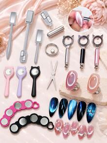 Cat Eye Nail Art Magnetic Tool Set, Professional Magnetic Nail Art Set, Includes Double-Headed Magnet, Ring Magnet, Cylindrical Magnet And Cat Eye Magnetic Wand, Strong Magnetic Effect, Suitable For 3D Starry Sky Velvet Cat Eye Gel Nail Polish, DIY Salon Nail Art Accessories - Multicolor - View 10