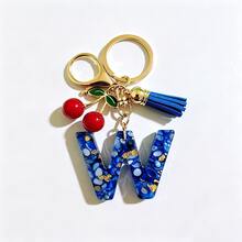 A-Z Resin Initial Keychain, Holiday Gift, Royal Blue Women's Key Chain, Cherry Tassel Car Key Chain Accessory, Gift, Car Decoration, Bag Charm, Cute Gothic Y2K Style For Campus - Royal Blue - View 25