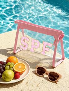 「SPF」印花 PVC 防水化妝包，PVC 防曬收納袋，拉鍊式 PVC 旅行收納袋，輕量耐褪色化妝盥洗包，TSA 認證便攜化妝收納盒，易清潔設計，適合女性與男性，適合母親、老師、朋友、護理師等，化妝包，學校假期旅行必備盥洗包，母親節禮物，夏季必備 - 彩色 - 查看 6
