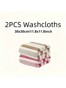2pcs/Set Baby Face & Bath Striped Towel Square Washcloth Parent-Child Bath Towel Set, Quick-Dry Super Soft Microfiber High Absorbency, Suitable For Home Bathroom, Travel And Beach - Multicolor - View 14