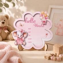 Pink Baby Growth Milestone Plaque, Personalized Birth Announcement, Wooden Nursery Decor, Elephant And Balloon Pattern, Newborn Keepsake - Multicolor - View 8