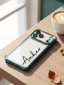 個性化客製手機殼，適用於 iPhone 11 12 13 14 15 16 17 Pro Max 17 Air，透明防震電鍍鏡頭膜相機保護，壓克力 + TPU 緩衝殼，適合聖誕禮物 - 綠色 - 查看 6