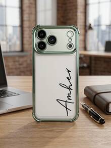 個性化客製手機殼，適用於 iPhone 11 12 13 14 15 16 17 Pro Max 17 Air，透明防震電鍍鏡頭膜相機保護，壓克力 + TPU 緩衝殼，適合聖誕禮物 - 綠色 - 查看 7