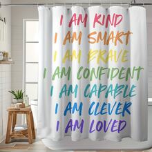 1pc Multi-Size Rainbow Inspirational Text Print Shower Curtain - Suitable For Bathroom Decor, Easy To Clean, Exquisite Home Decor And Practical Home Decor Gift - Comes With 12 Plastic Hooks - Multicolor - View 5