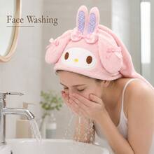 MINISO Sanrio My Melody 1件裝 粉色毛絨快乾吸水髮巾帽，可愛超吸水洗澡頭巾，適用淋浴、SPA、居家與旅行 - 粉色 - 查看 4