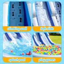20ft Large Double Lane Inflatable Water Slide With Splash Pool & Air Blower For Kids Backyard Fun(Blue) (Oxford Material) - 藍色 - 查看 6