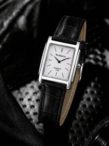 1PC Men's Black PU Leather Strap Square Dial Quartz Watch, Stainless Steel Case Business Fashion Men's Watch, Suitable For Business Occasions And Daily Wear As Birthday Gift, Christmas Gift, Men's Anniversary Gift - Black - View 9