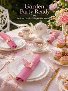 50pcs - These Hollow Butterfly Napkin Rings Are Perfect For Decorating Western-Style Restaurants, And Also Suitable For Parties, Weddings, And Birthday Celebrations. Creative Accessory - Sparkling Pink Napkin Ring - View 4