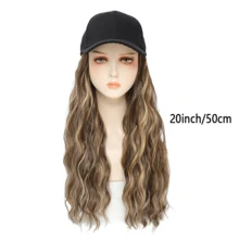Baseball Cap Wig, Natural Wavy Hair Extensions With Hat, Heat-Resistant Synthetic Adjustable Wig, Black Cap Wig, Suitable For Women And Girls (B-M Brown Blonde) - Brown Highlight - View 5