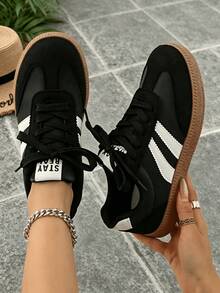 Women's Classic Fashion Comfortable Casual Versatile Lace-Up Lightweight Non-Slip College Style New Sports Shoes Zapatillas Elegantes De Mujer - 黑色999 - 查看 1