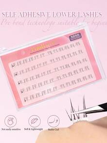 FindLove 60簇棕色下睫毛貼片，含膠水預黏式，自然可重複使用，單簇J型分段式自黏假睫毛，超輕量韓系妝容工具，易於貼敷 - J - 查看 2
