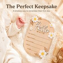 Wooden Hello World Newborn Welcome Sign Personalized Birth Announcement Board For Baby Name Gender Neutral Nursery & Hospital Photo Props - Hello World - View 9