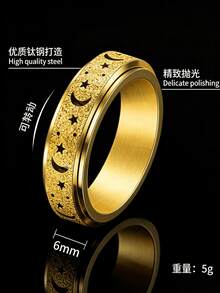 1pc Luxury High-End Star & Moon Stress Relief Ring - Rotatable, 6mm, Size 6-11, Comfortable To Wear, Fashionable And Beautiful - Star and Moon Ring - View 5