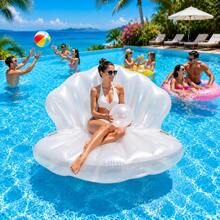 Grande galleggiante gonfiabile a forma di conchiglia bianca, sdraio acquatico a tema sirena con manici, grande tappetino galleggiante a forma di conchiglia, galleggiante estivo per adulti per spiaggia e piscina - Multicolore - Visualizzare 8