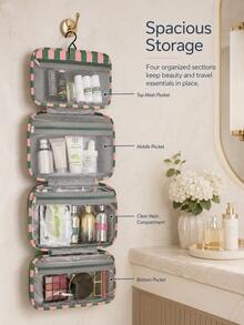 The Striped Toiletry Bag Also Doubles As A Makeup Organizer, Making It A Perfect Necessity For University Dorm Life And Travel. - Multicolor - View 8