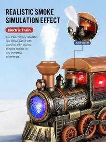 Juguete educativo de motor de tren estilo vintage con luz, música, humo y rociador omnidireccional eléctrico, adecuado para niños - Multicolor - Ver 6