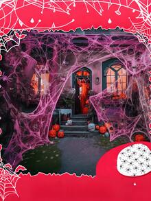 Dekorasi Halloween Baru: Jaring Laba-laba Katun Merah Muda, Dekorasi Adegan Jaring Laba-laba, Jaring Laba-laba Merah Muda, Properti Rumah Hantu - berwarna merah muda - View 2