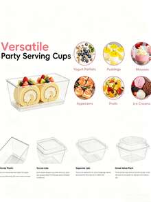 30/20/10/1pc 150ml Transparent Rectangular Dessert Bowls Equipped , Reusable Single-Serve Treat Containers For Party Desserts, Puddings, Mousses, Small Pastries - Multicolor - View 7