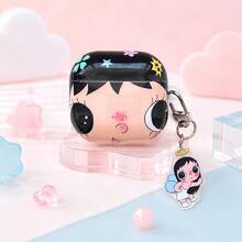 浪漫極簡高級感花卉大臉小玉 + 卡片套組，適用於 Apple Pro 3 Case/ Pro 2 Case/ Pro Case/ 4 Case/ 3 Case/ 2 Case，時尚女款耳機保護殼，極簡耳機保護殼，Apple 耳機保護殼，Apple 耳機套 - 黑色 - 查看 4
