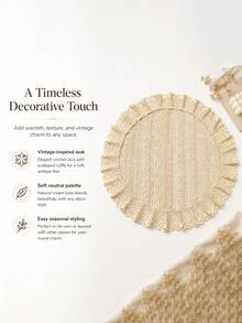 Bubaba Vintage Crochet Lace Round Table Mat, 60cm/40cm Handmade Hollow Lace Tablecloth With Scalloped Edge, Farmhouse Style Decorative Centerpiece For Coffee Table, Dining Table, Vanity - Beige - View 7