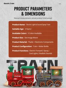 Juguete educativo de motor de tren estilo vintage con luz, música, humo y rociador omnidireccional eléctrico, adecuado para niños - Multicolor - Ver 10