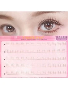 FindLove 60 Clusters Brown Lower Eyelashes With Glue Pre-Glued Lower Eyelash Patches Natural Reusable Single Cluster J-Shape Segmented Self-Adhesive False Eyelashes Ultra-Light Lower Eyelashes Japanese And Korean Makeup Tools Easy To Apply - J - View 4