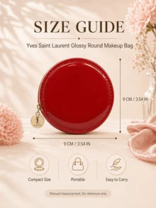 YSL Saint Laurent Red Glossy Round Makeup Pouch, 9*9cm, Synthetic Leather Material, Compact And Lightweight, Suitable For Storing Small Beauty Items, Daily Use And Gifting - Red - View 11
