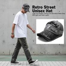 1Pc Vintage Distressed Washed Cotton 3D Bull Skull Letter Embroidery Baseball Cap Hats For Men Outdoor Street Daily Wear ﻿ - A - View 10