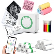 口袋貼紙印表機,無墨無線迷你熱感印表機附熱感紙,可攜式照片、日誌、筆記、備忘錄與日記列印盒,USB充電,可充電鋰電池,單色輸出,完美禮物 - 彩色 - 查看 3