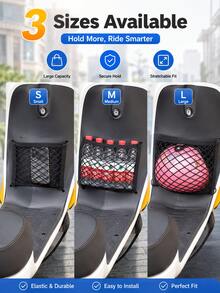 Motorcycle Storage Net Bag, Elastic Mesh Organizer Pocket With 4 Corner Loops, Stretchable Nylon Cargo Holder, For Motorcycle Helmets And Bottles, Travel And Moto Riding, Motorcycle Accessories And Gear, Fits Scooter, Electric Scooter, Moped, E-Bike - A - View 12