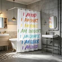1pc Multi-Size Rainbow Inspirational Text Print Shower Curtain - Suitable For Bathroom Decor, Easy To Clean, Exquisite Home Decor And Practical Home Decor Gift - Comes With 12 Plastic Hooks - Multicolor - View 6