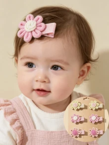 6pcs/Set Baby Girl Pink & Light Yellow Cute Flower Hair Clips For Photography, Wedding, Party, Daily Wear, New Year, Valentine's Day, Back To School - Multicolor - View 1