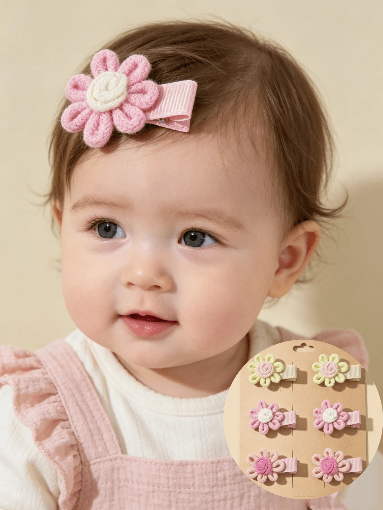 6pcs/Set Baby Girl Pink & Light Yellow Cute Flower Hair Clips For Photography, Wedding, Party, Daily Wear, New Year, Valentine's Day, Back To School - Multicolor - View 1